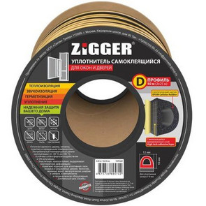 уплотнитель ZIGGER D 12*10мм, черный 50м /6шт
